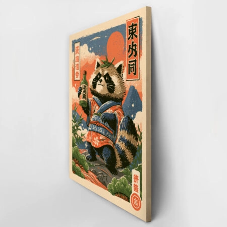 Πίνακας σε Καμβά JAPANESE RACOON DRINKING SAKE -  Sticky 2