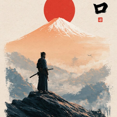 Πίνακας σε Καμβά JAPANESE RONIN AND MOUNT FUJI -  Sticky 5