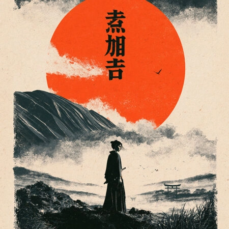 Πίνακας σε Καμβά JAPANESE RONIN WITH RED SUN -  Sticky 5