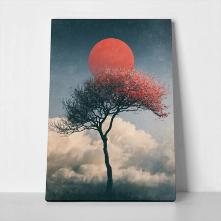 Πίνακας σε Καμβά JAPANESE TREE WITH RED SUN - 