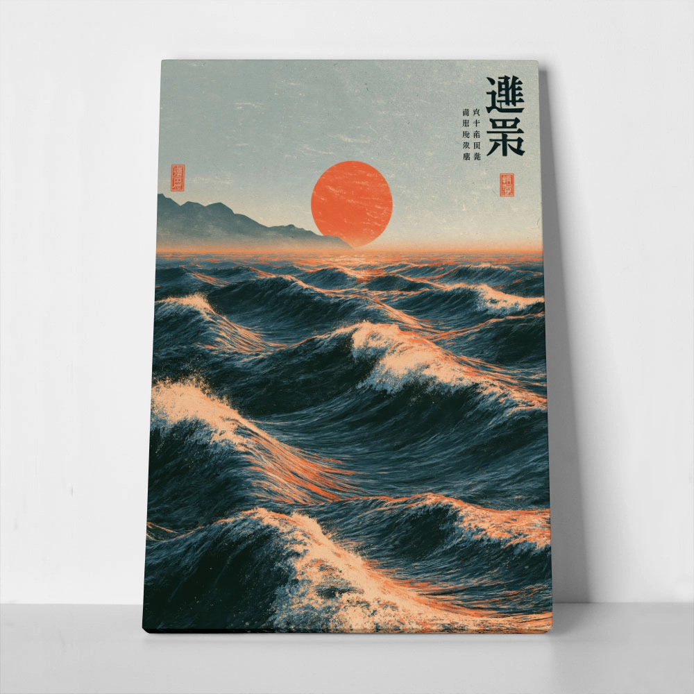 Πίνακας σε Καμβά JAPANESE WAVES WITH RED SUN 2