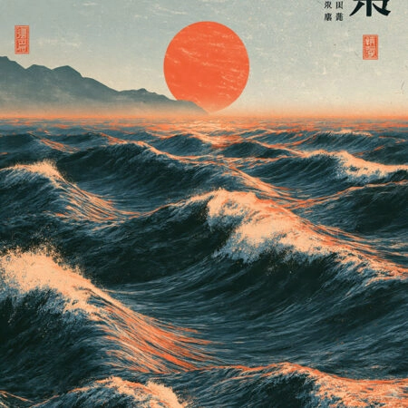 Πίνακας σε Καμβά JAPANESE WAVES WITH RED SUN 2 -  Sticky 5