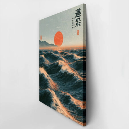 Πίνακας σε Καμβά JAPANESE WAVES WITH RED SUN 2 -  Sticky 2