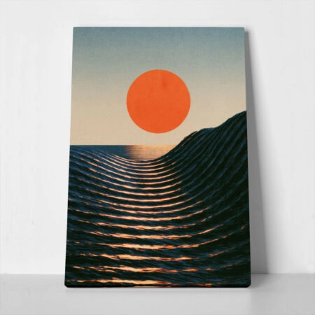 Πίνακας σε Καμβά JAPANESE WAVES WITH RED SUN 3