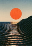 Πίνακας σε Καμβά JAPANESE WAVES WITH RED SUN 3