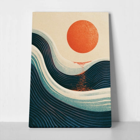 Πίνακας σε Καμβά JAPANESE WAVES WITH RED SUN 4 - 