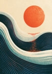 Canvas Print JAPANESE WAVES WITH RED SUN 4