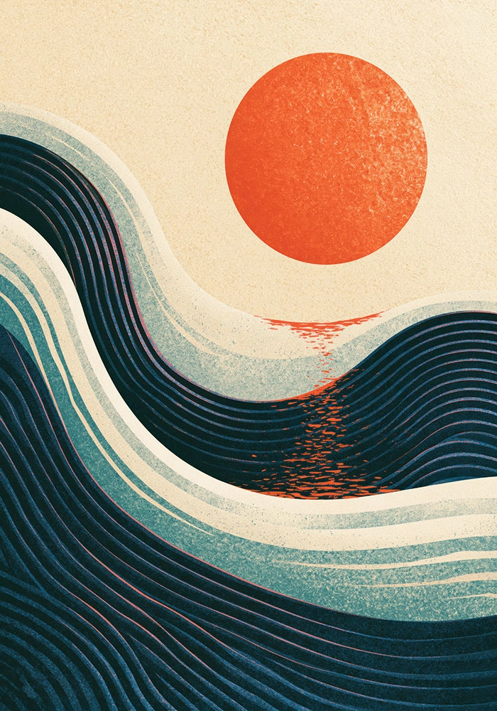 Canvas Print JAPANESE WAVES WITH RED SUN 4