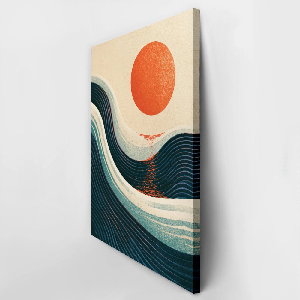 Canvas Print JAPANESE WAVES WITH RED SUN 4