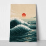 Πίνακας σε Καμβά JAPANESE WAVES WITH RED SUN 5