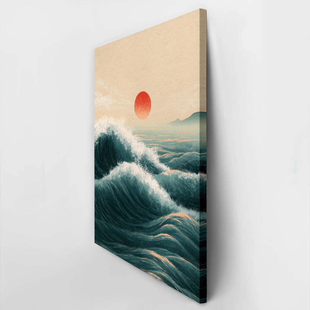 Πίνακας σε Καμβά JAPANESE WAVES WITH RED SUN 5