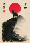 Πίνακας σε Καμβά JAPANESE WOLF WITH RED SUN