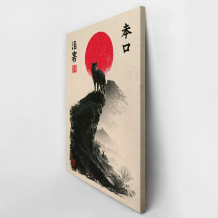 Πίνακας σε Καμβά JAPANESE WOLF WITH RED SUN -  Sticky 2