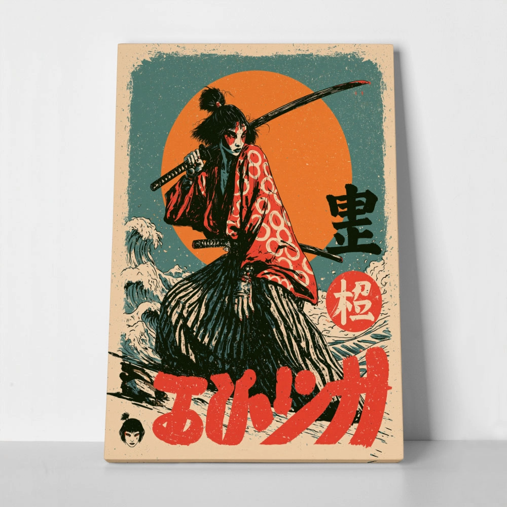 Πίνακας σε Καμβά JAPANESE WOMAN WARRIOR WITH KATANAS