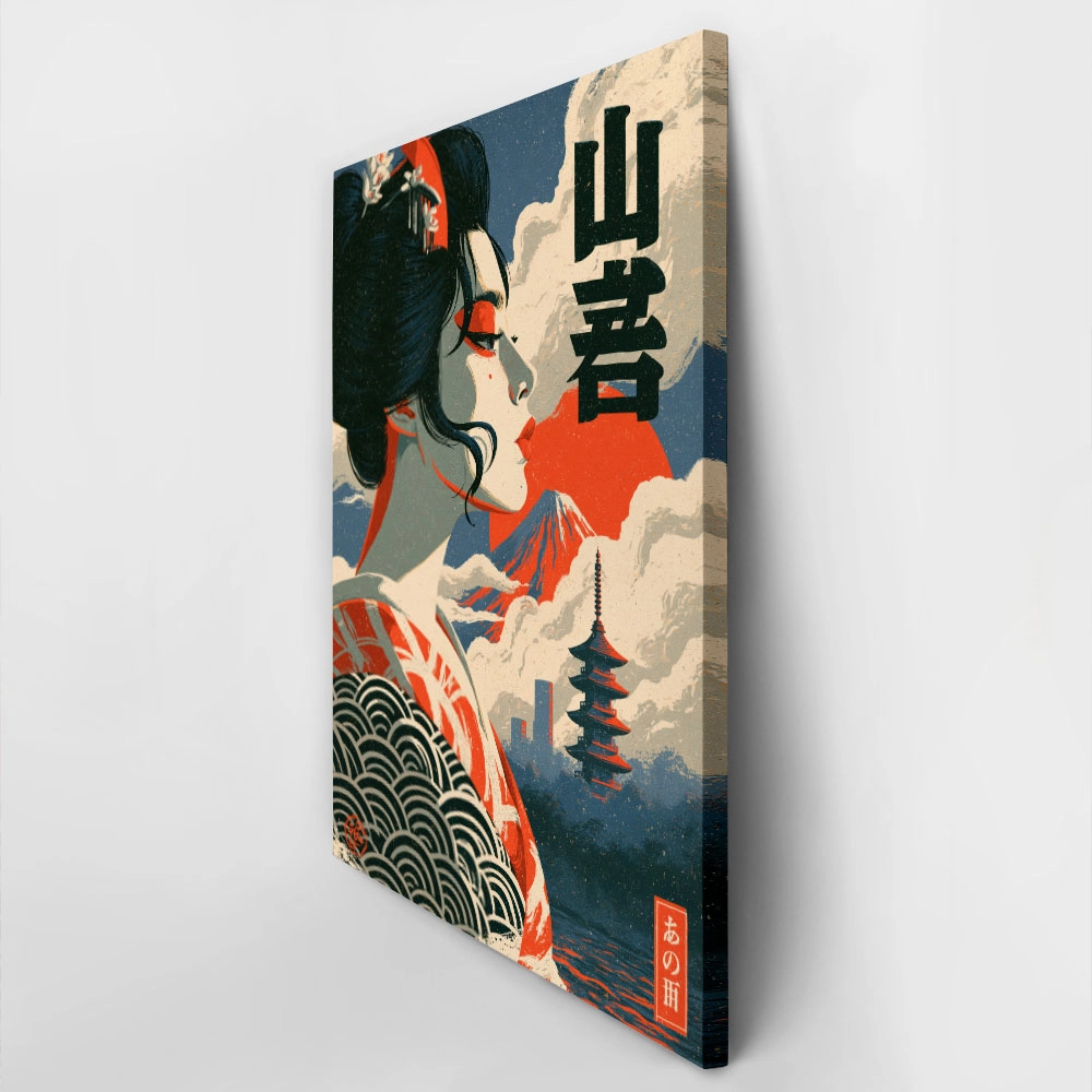 Πίνακας σε Καμβά JAPANESE WOMAN WITH KIMONO AND PAGODA