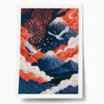 Poster JAPANESE CRANES WITH MOUNTAINS