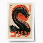 Poster JAPANESE DRAGON WITH RED SUN