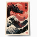 Poster JAPANESE DRAGON WITH WAVES