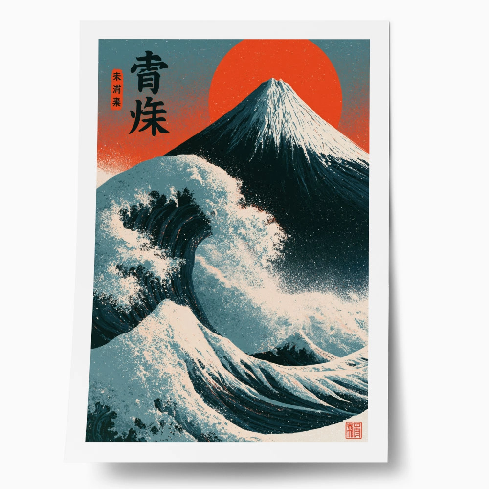Poster JAPANESE GREAT WAVE WITH MOUNT FUJI