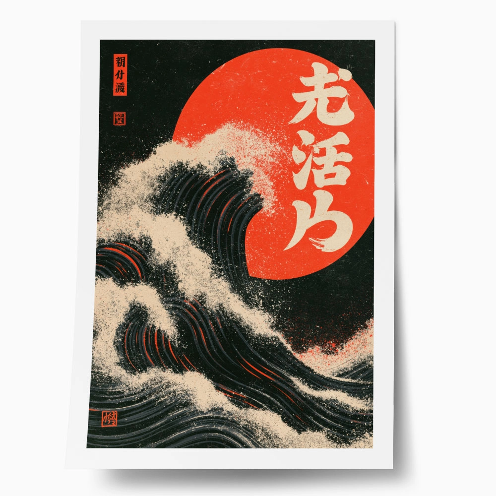 Poster JAPANESE GREAT WAVE WITH RED SUN