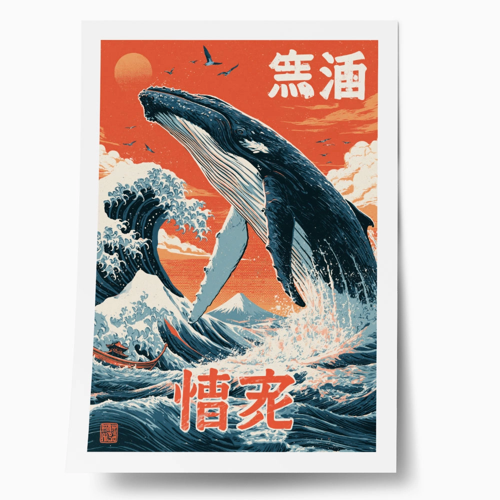 Poster JAPANESE GREAT WAVE WITH WHALE 2
