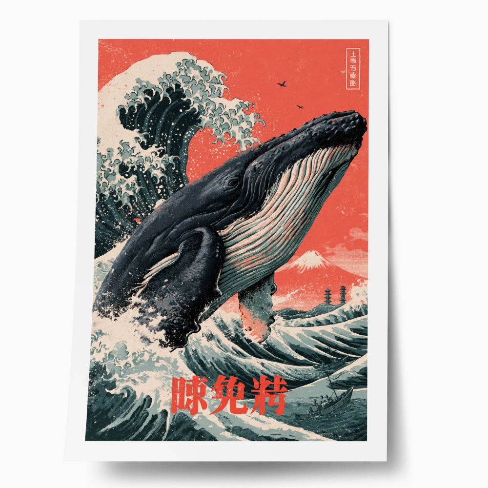 Poster JAPANESE GREAT WAVE WITH WHALE