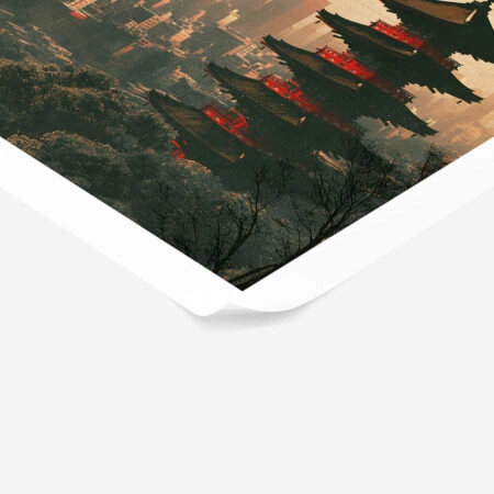 Poster JAPANESE SKYLINE WITH RED SUN -  Sticky 1