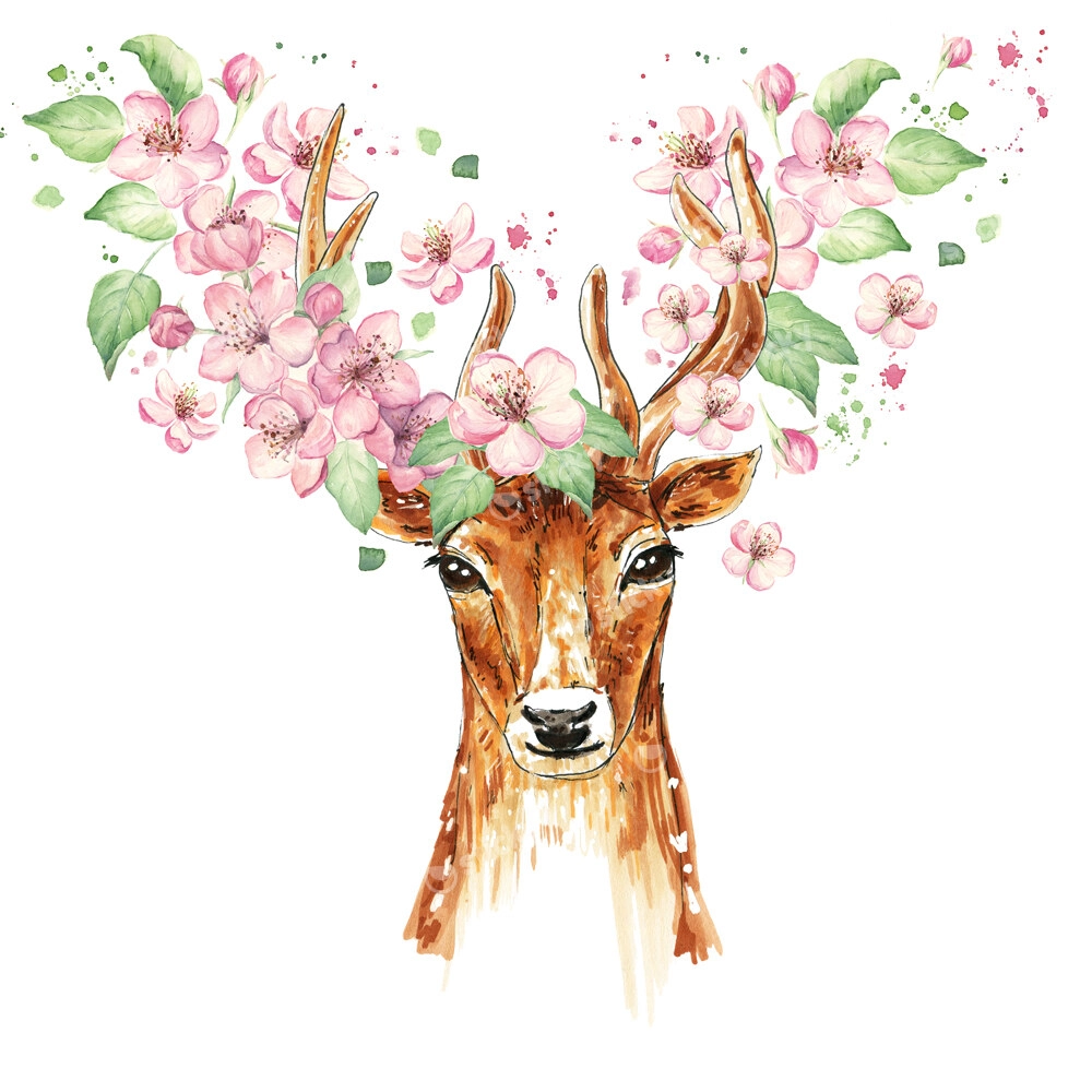 Πίνακας σε καμβά BEAUTIFUL DEER SPRING FLOWERS