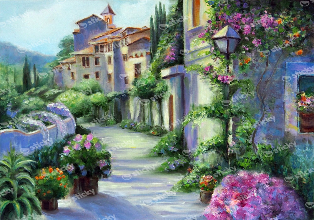 Πινακας σε καμβά OIL PAINTING HYDRANGEA FLOWER STREET