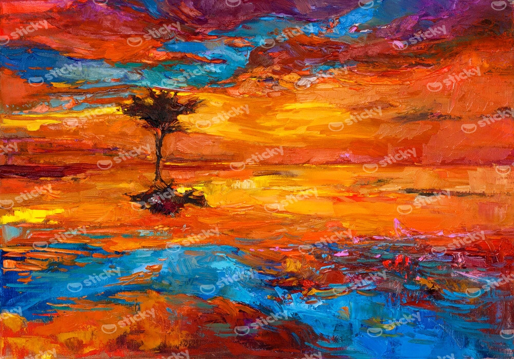 Πινακας σε καμβά GOLDEN SUNSET TREE