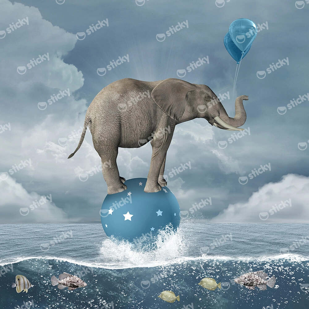 Πίνακας σε καμβά SURREAL ELEPHANT IN SEA