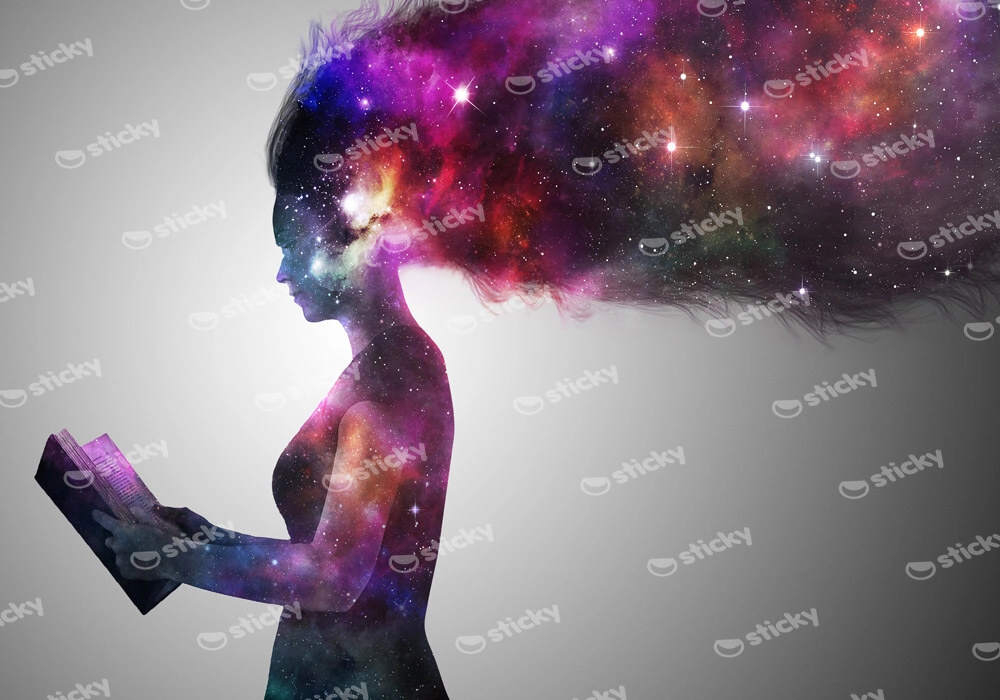 Πινακας σε καμβά UNIVERSE WOMAN READING BOOK