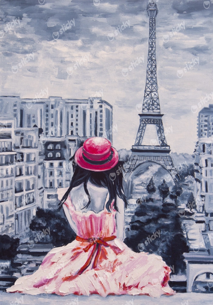 Πινακας σε καμβά ROMANTIC LADY IN PARIS