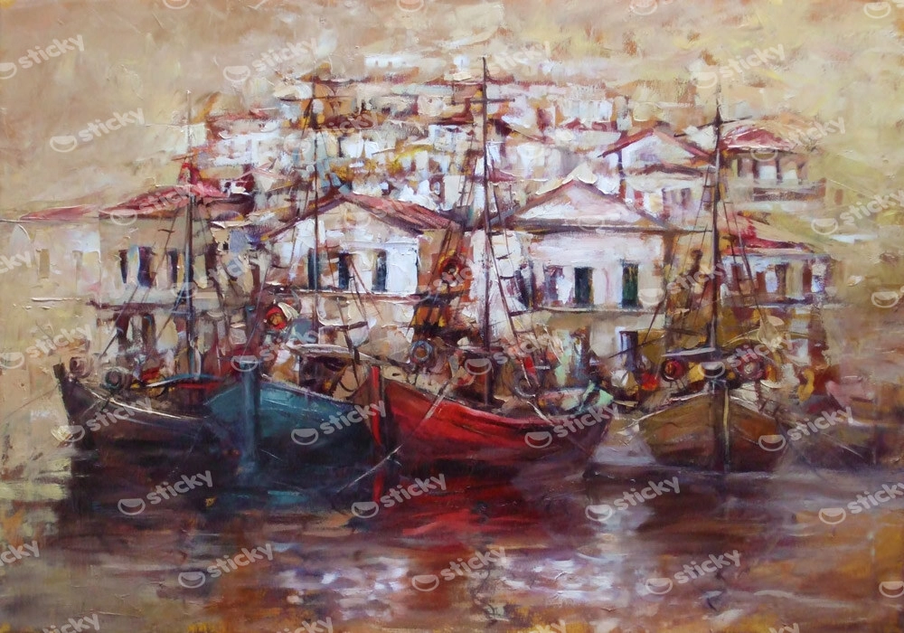 Πινακας σε καμβά BOATS ON ISLAND HARBOUR 5