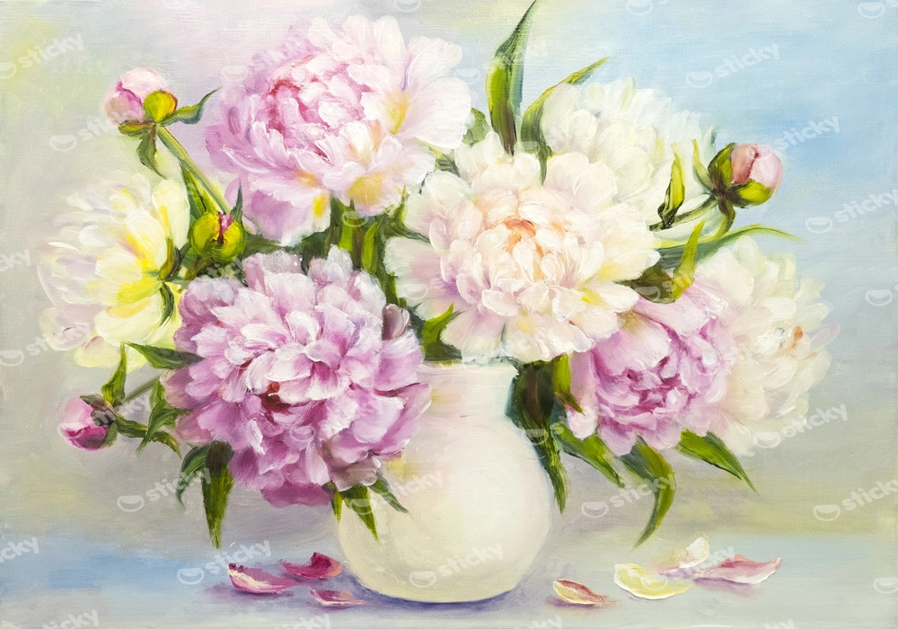 Πινακας σε καμβά LIGHT PEONIES IN VASE