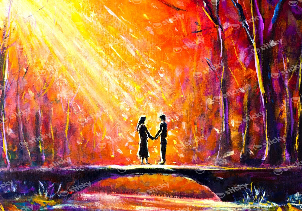 Πινακας σε καμβά LOVERS ON BRIDGE AT NIGHT