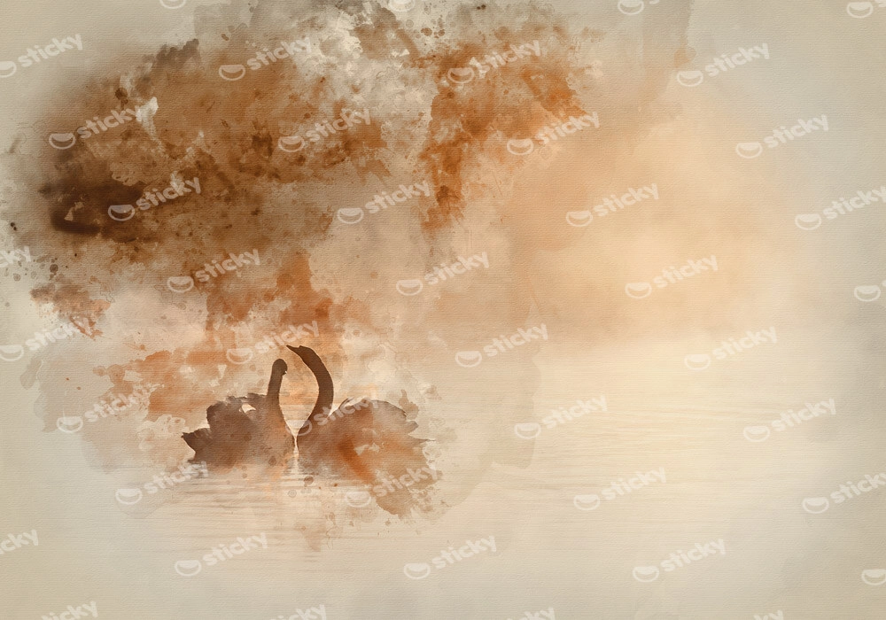 Πινακας σε καμβά FOGGY LAKE SWANS
