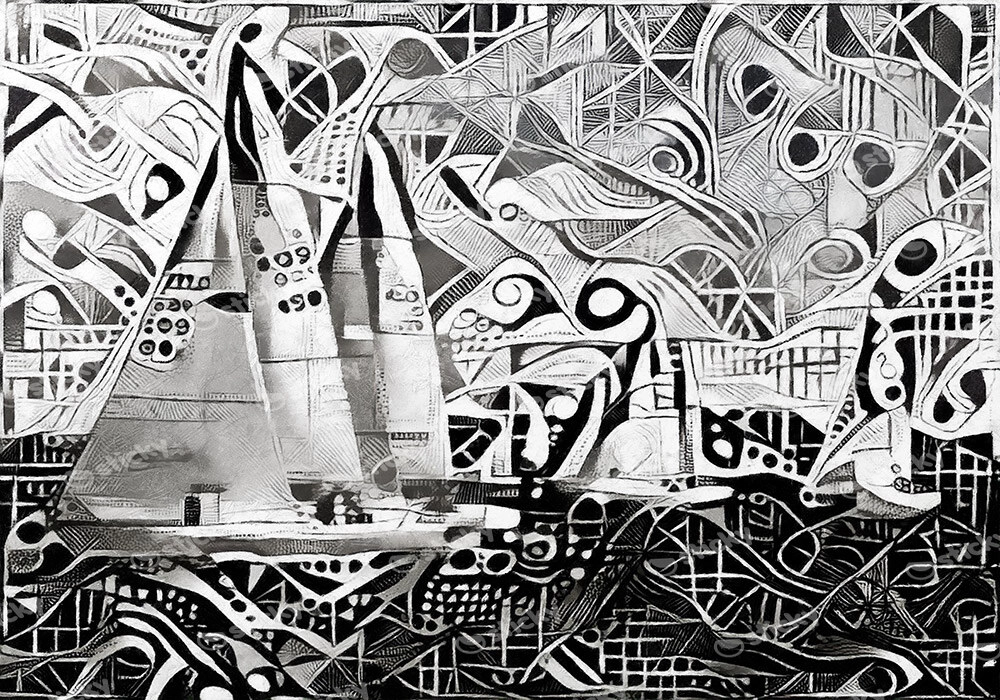 Πινακας σε καμβά YACHTS ON REGATTA MONOCHROME CUBISM