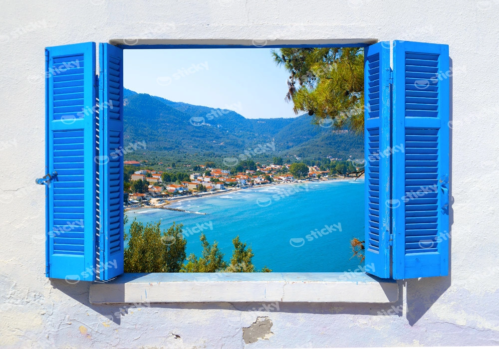 Πινακας σε καμβά THASSOS THROUGH WINDOW
