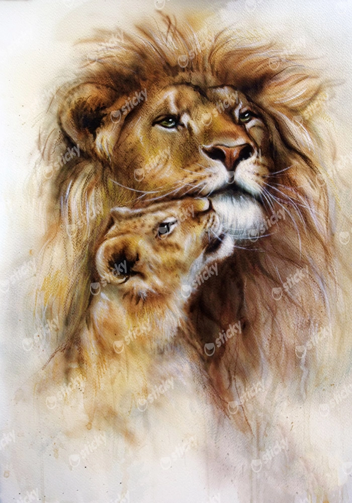 Πινακας σε καμβά AIRBRUSH PAINTING LOVING LION