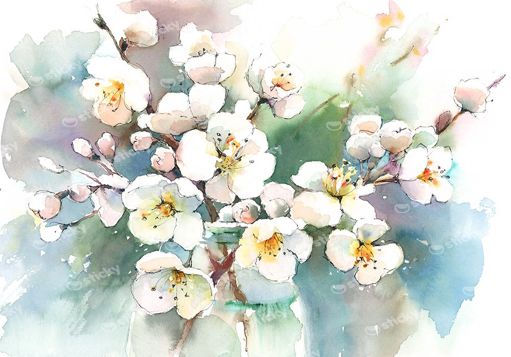 Πινακας σε καμβά CHERRY BLOSSOM WATERCOLOR