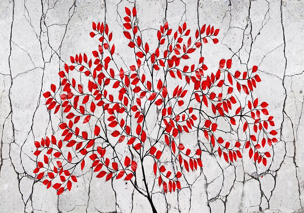 Πινακας σε καμβά RED TREE ON GREY BACKGROUND
