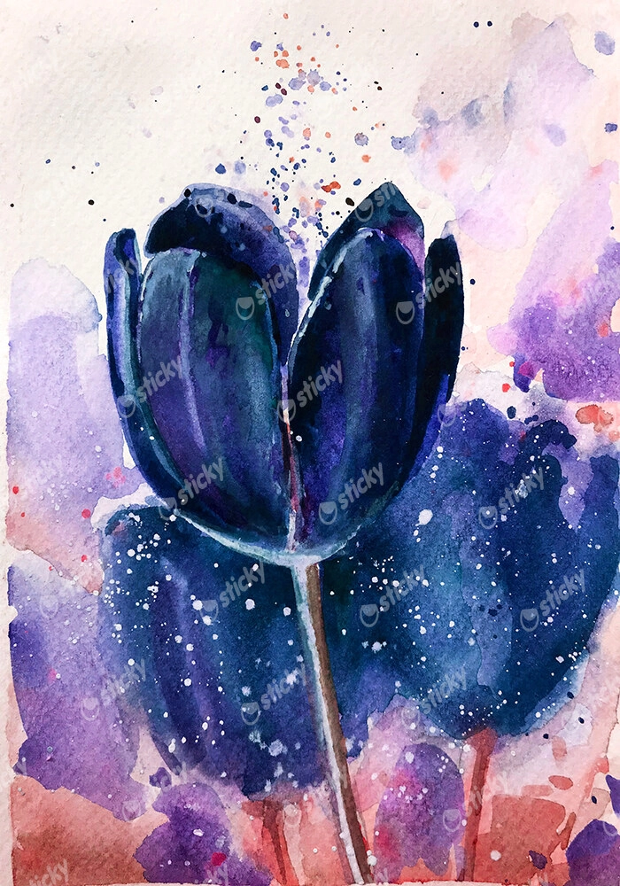 Πινακας σε καμβά BLUE TULIPS WATERCOLOR