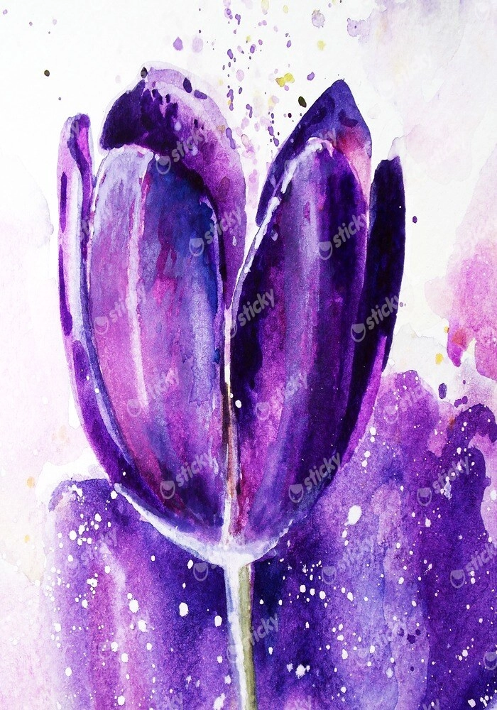 Πινακας σε καμβά TULIPS WATERCOLOR PURPLE