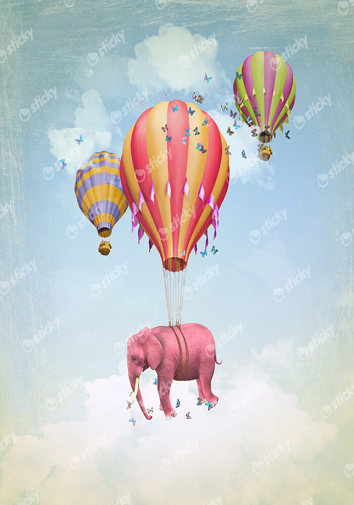 Πινακας σε καμβά PINK ELEPHANT WITH BALLOONS