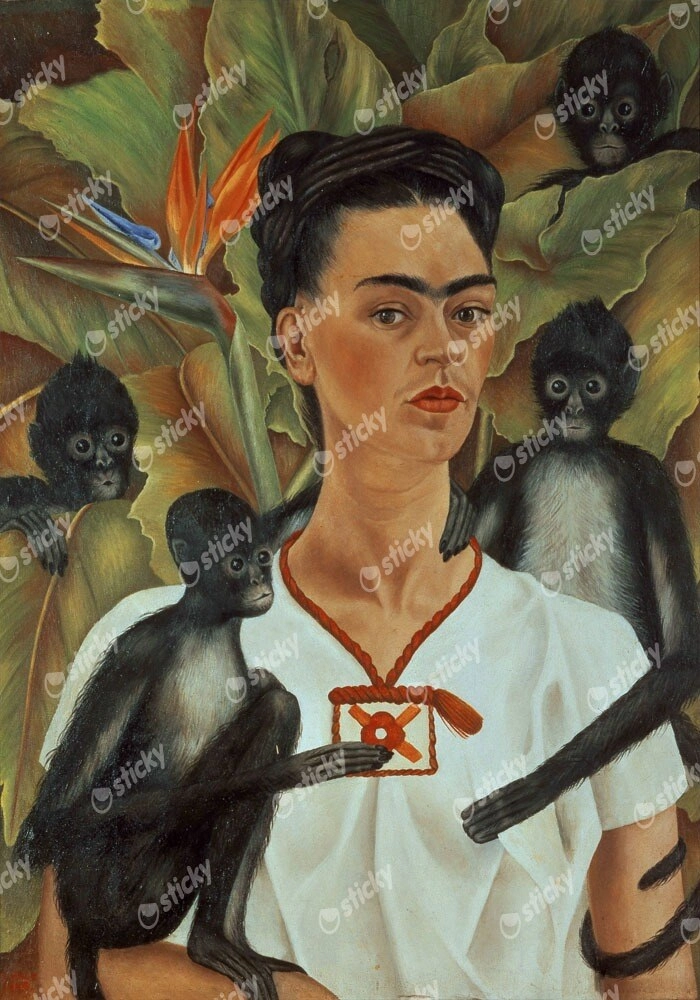 Πίνακας σε καμβά FRIDA KAHLO SELF PORTRAIT WITH MONKEYS