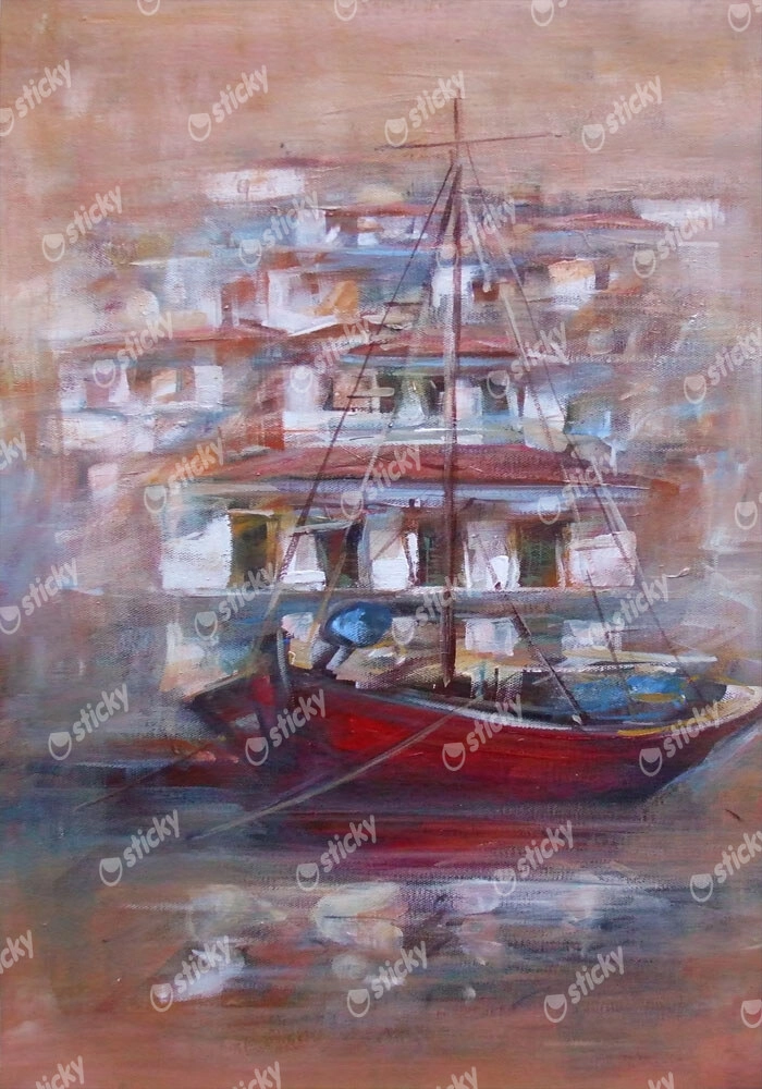 Πινακας σε καμβά BOATS ON ISLAND HARBOUR