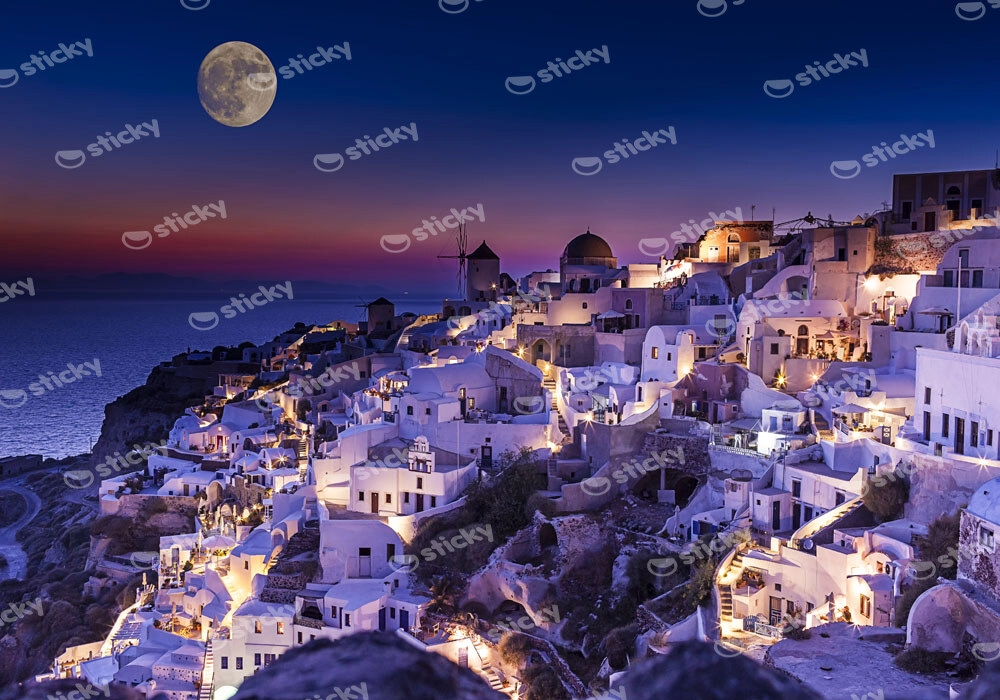 Πινακας σε καμβά FULL MOON OVER SANTORINI