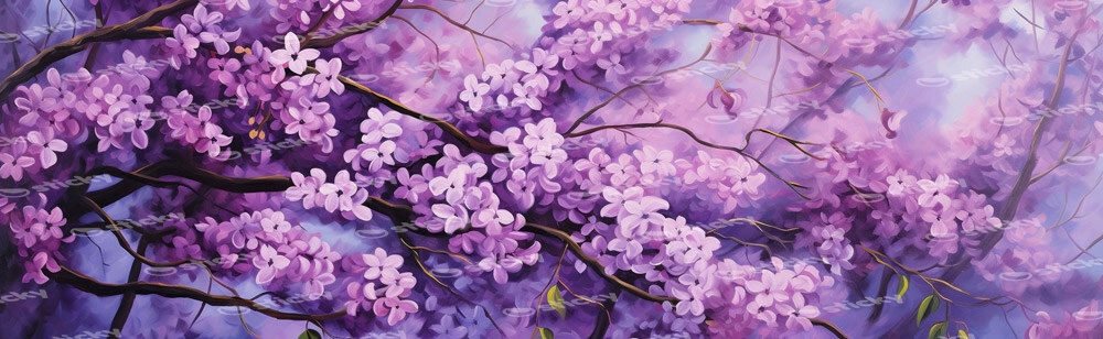 Πίνακας Πανοραμικός σε καμβά BLOSSOMING TREE WITH VIOLET FLOWERS