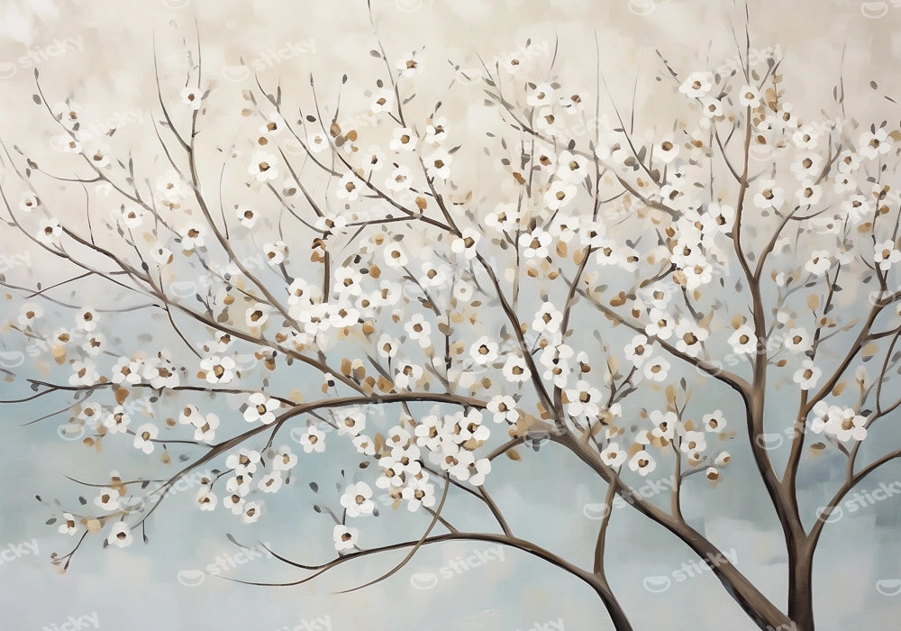 Πινακας σε καμβά WATERCOLOR PAINTING OF WHITE SAKURA FLOWERS
